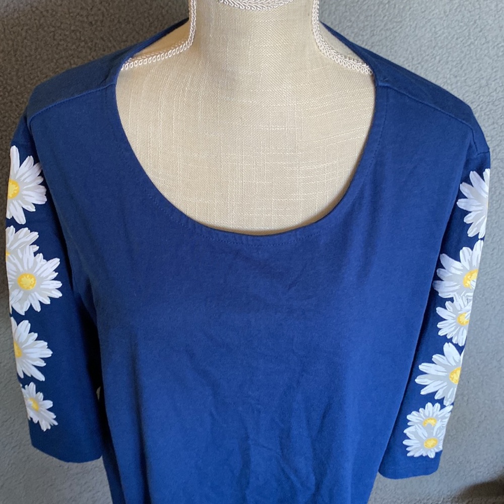 Blair Womens Top Size 2XL Blue Floral Summer 1/4 Sleeve